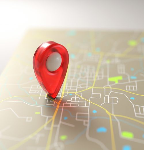 3D illustration. GPS mark on the road map.